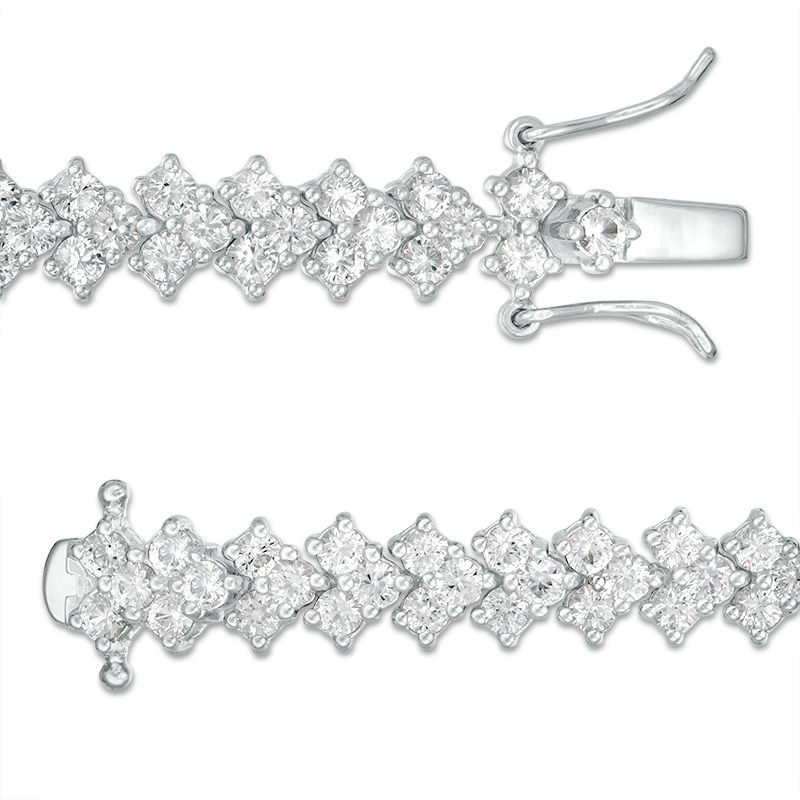 Main Image 2 of Lab-Created White Sapphire Three Stone Chevron Bracelet in Sterling Silver - 7.25"