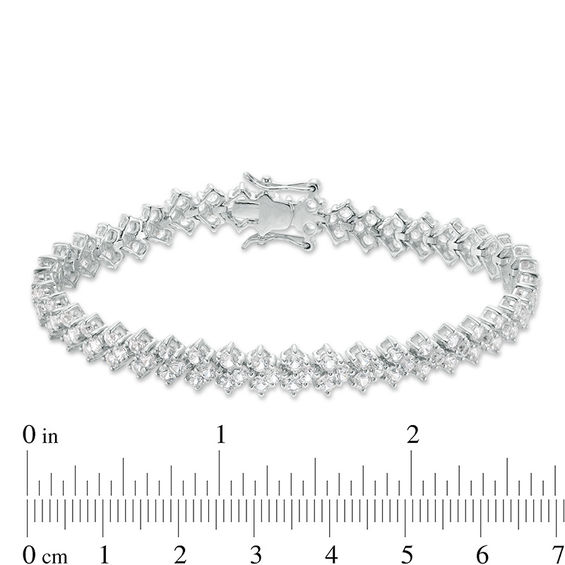 Lab-Created White Sapphire Three Stone Chevron Bracelet in Sterling Silver - 7.25"