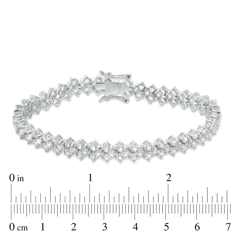 Main Image 3 of Lab-Created White Sapphire Three Stone Chevron Bracelet in Sterling Silver - 7.25"
