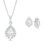 Thumbnail Image 1 of Pear-Shaped Lab-Created White Sapphire Frame Pendant and Stud Earrings Set in Sterling Silver