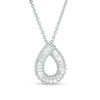 Thumbnail Image 1 of Baguette Lab-Created White Sapphire Pear-Shaped Pendant in Sterling Silver