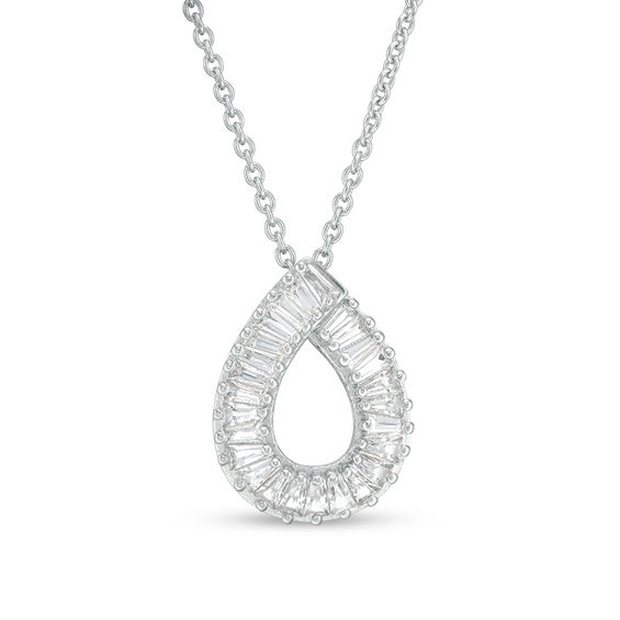 Baguette Lab-Created White Sapphire Pear-Shaped Pendant in Sterling Silver
