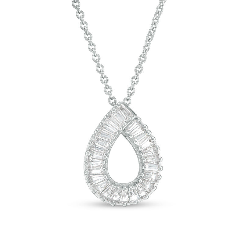 Main Image 1 of Baguette Lab-Created White Sapphire Pear-Shaped Pendant in Sterling Silver