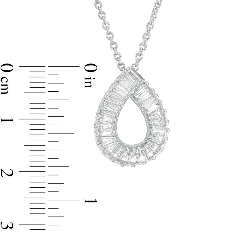 Main Image 2 of Baguette Lab-Created White Sapphire Pear-Shaped Pendant in Sterling Silver