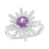 Thumbnail Image 0 of 6.0mm Amethyst and White Topaz Star Frame Ring in Sterling Silver