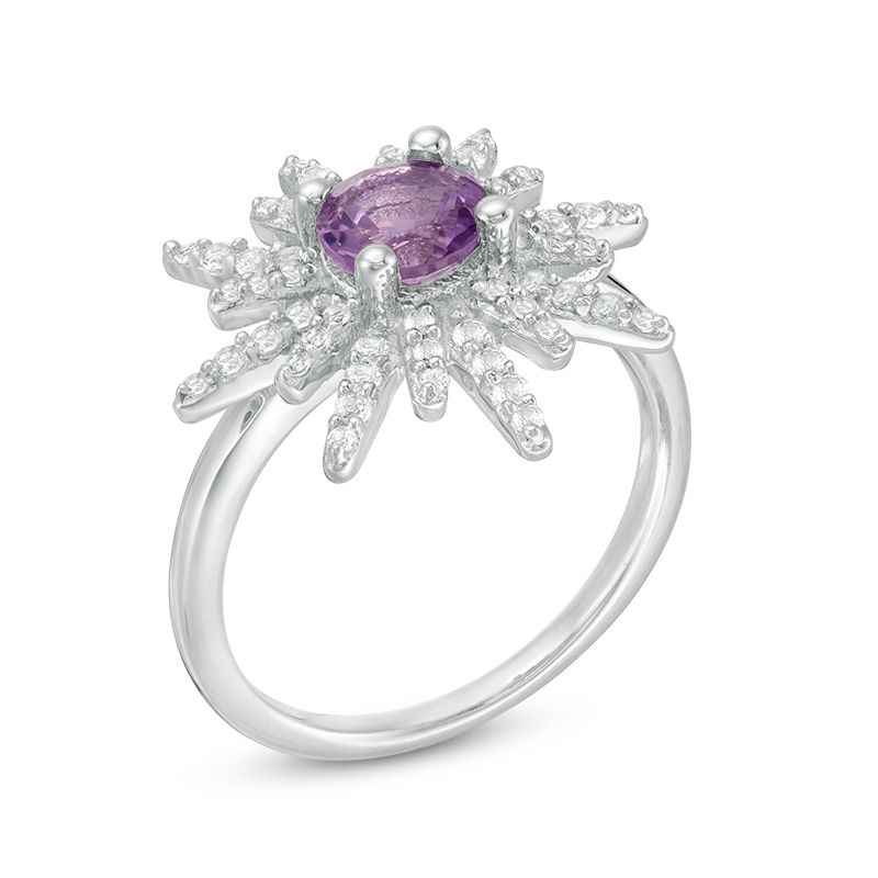 6.0mm Amethyst and White Topaz Star Frame Ring in Sterling Silver