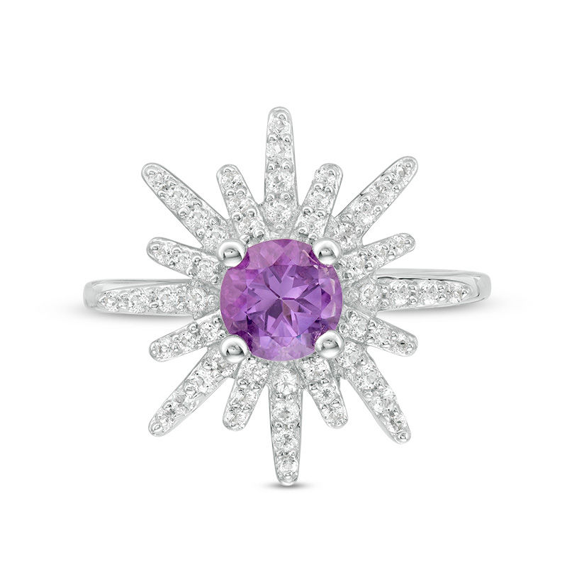 Main Image 3 of 6.0mm Amethyst and White Topaz Star Frame Ring in Sterling Silver