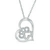 Thumbnail Image 1 of Lab-Created White Sapphire Dog Paw Print Heart Pendant in Sterling Silver
