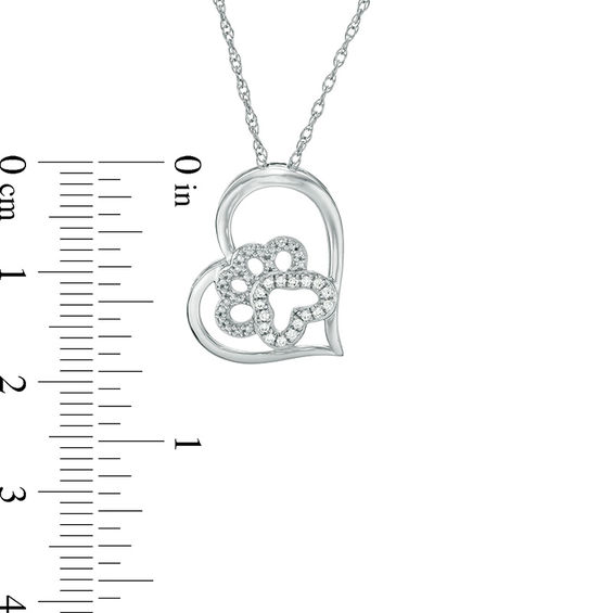 Lab-Created White Sapphire Dog Paw Print Heart Pendant in Sterling Silver