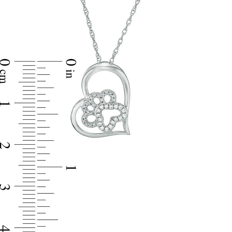 Main Image 2 of Lab-Created White Sapphire Dog Paw Print Heart Pendant in Sterling Silver