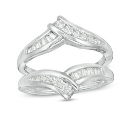 1/2 CT. T.W. Baguette and Round Diamond Bypass Solitaire Enhancer in 14K White Gold