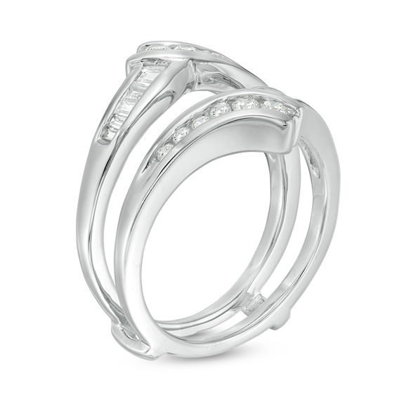 1/2 CT. T.w. Baguette and Round Diamond Bypass Solitaire Enhancer in 14K White Gold