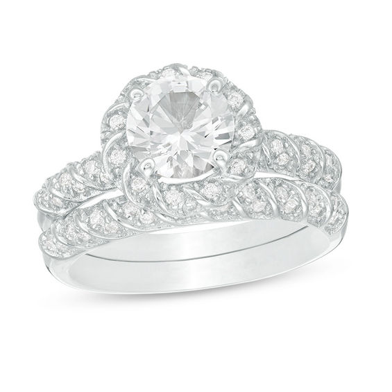 7 0mm lab created white sapphire frame cascading bridal set in