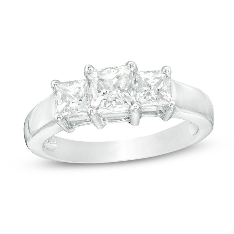 Main Image 1 of 1-1/2 CT. T.W. Princess-Cut Diamond Three Stone Engagement Ring in 14K White Gold