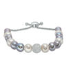 Thumbnail Image 1 of 6.5-9.0mm Freshwater Cultured Pearl and Lab-Created White Sapphire Bolo Bracelet in Sterling Silver-9.0"