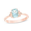 Thumbnail Image 1 of Elongated Cushion-Cut Aquamarine and Diamond Accent Flower Tri-Sides Ring in 10K Rose Gold