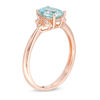 Thumbnail Image 2 of Elongated Cushion-Cut Aquamarine and Diamond Accent Flower Tri-Sides Ring in 10K Rose Gold
