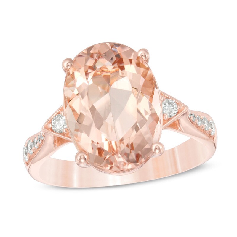 Main Image 1 of Oval Morganite and 1/6 CT. T.W. Diamond Art Deco Ring in 14K Rose Gold