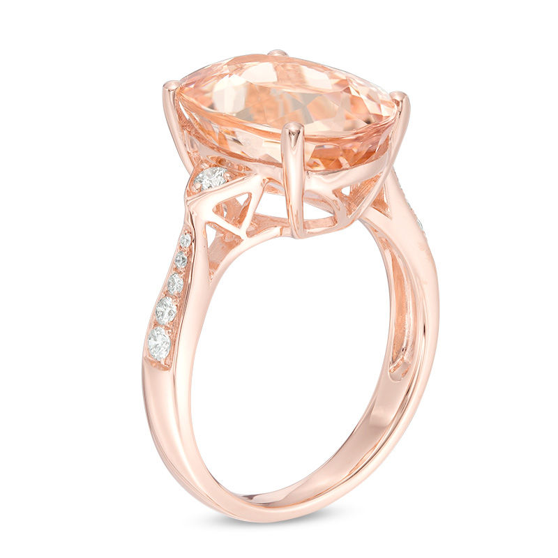 Main Image 2 of Oval Morganite and 1/6 CT. T.W. Diamond Art Deco Ring in 14K Rose Gold