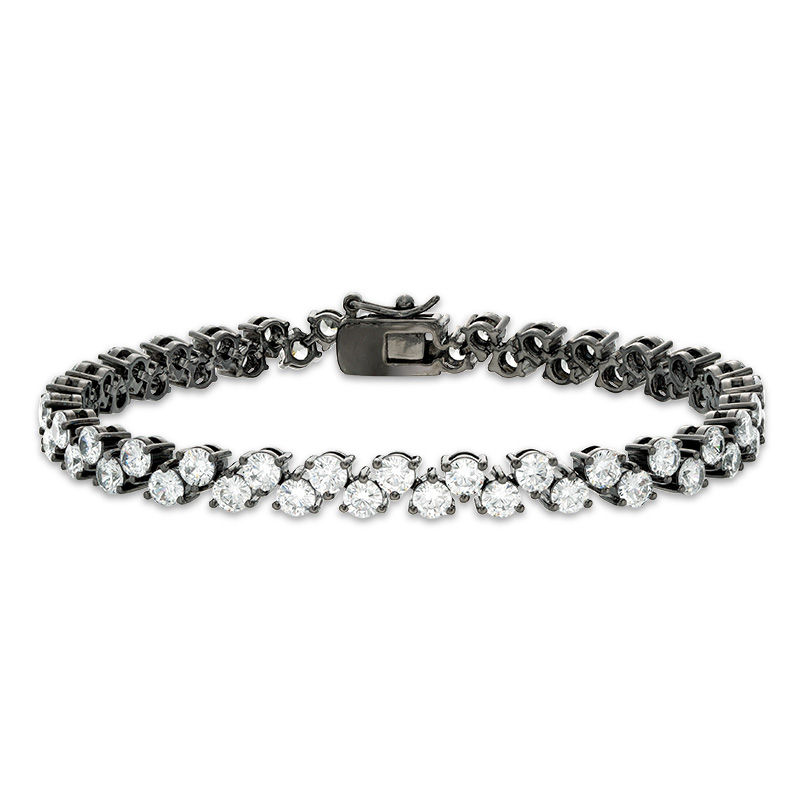 Main Image 1 of Lab-Created White Sapphire Zig-Zag Bracelet in Sterling Silver with Black Ruthenium - 7.25"