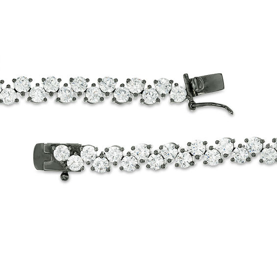 Lab-Created White Sapphire Zig-Zag Bracelet in Sterling Silver with Black Ruthenium - 7.25"
