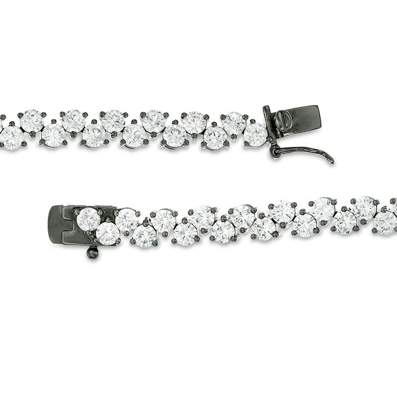 Main Image 2 of Lab-Created White Sapphire Zig-Zag Bracelet in Sterling Silver with Black Ruthenium - 7.25"