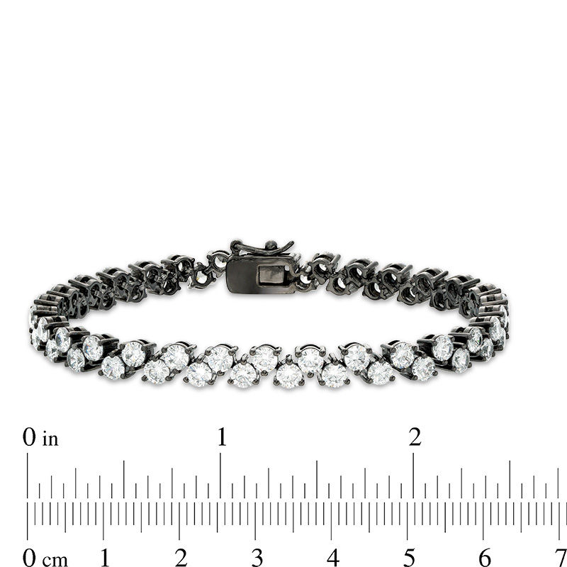 Main Image 3 of Lab-Created White Sapphire Zig-Zag Bracelet in Sterling Silver with Black Ruthenium - 7.25"