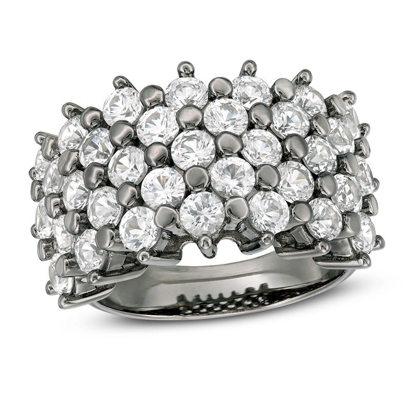 Main Image 1 of Lab-Created White Sapphire Multi-Row Ring in Sterling Silver with Black Ruthenium