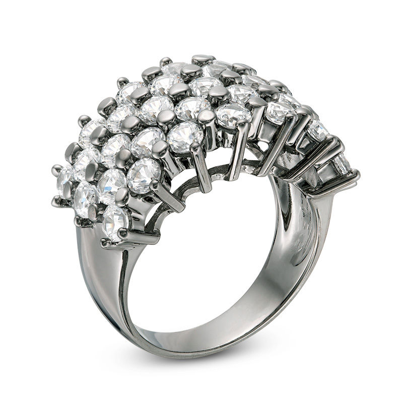 Main Image 2 of Lab-Created White Sapphire Multi-Row Ring in Sterling Silver with Black Ruthenium