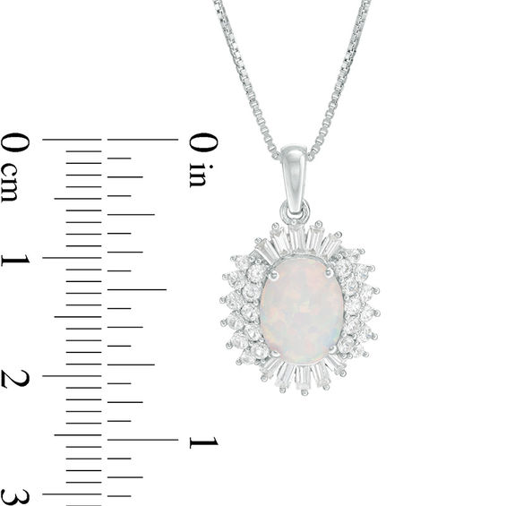 Oval Lab-Created Opal and White Sapphire Starburst Frame Pendant and Stud Earrings Set in Sterling Silver