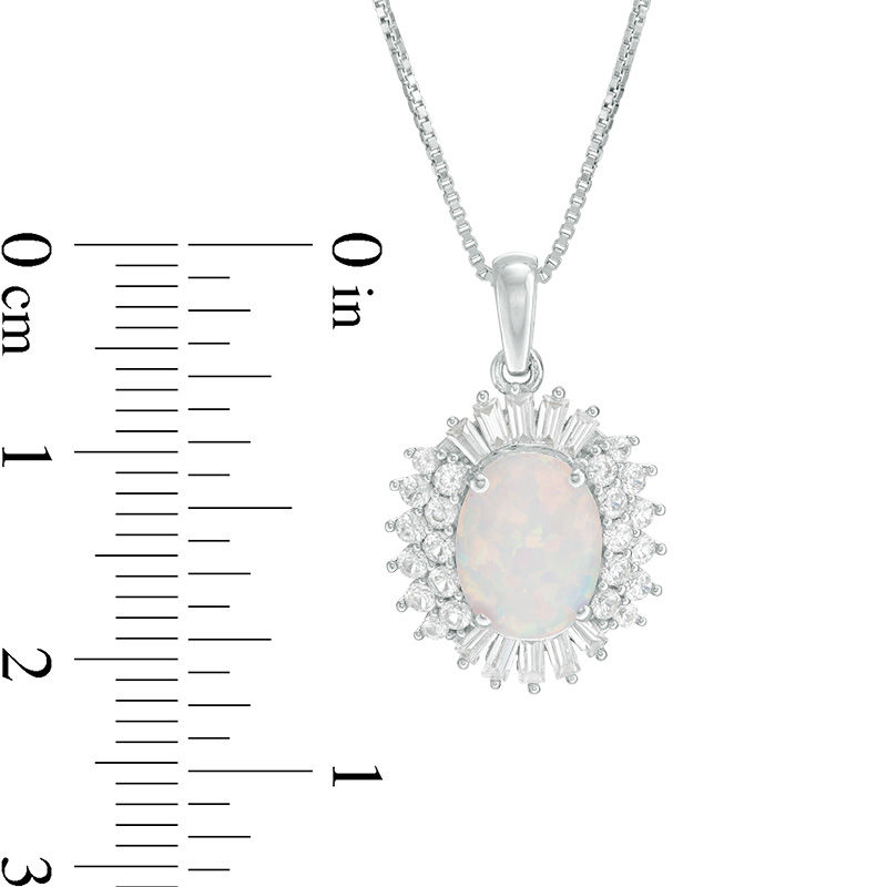 Main Image 3 of Oval Lab-Created Opal and White Sapphire Starburst Frame Pendant and Stud Earrings Set in Sterling Silver