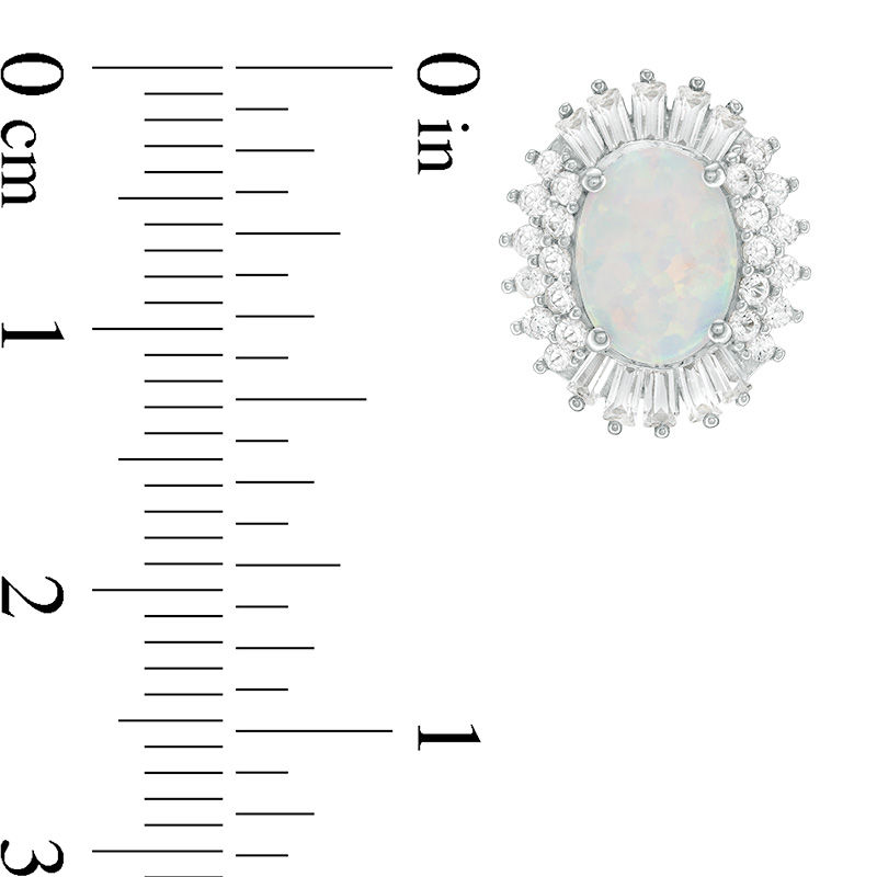 Main Image 4 of Oval Lab-Created Opal and White Sapphire Starburst Frame Pendant and Stud Earrings Set in Sterling Silver