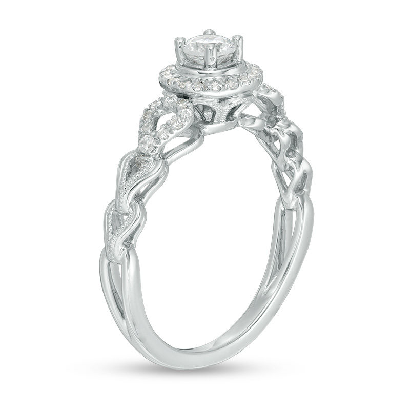 3/8 CT. T.W. Diamond Frame Loop Shank Vintage-Style Engagement Ring in 10K White Gold