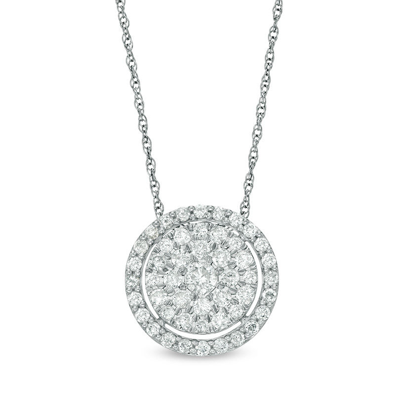 1/2 CT. T.W. Diamond Triple Frame Pendant in 10K White Gold