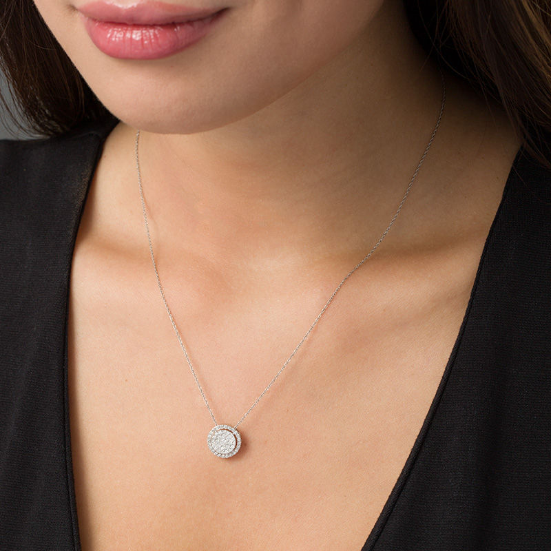 Main Image 2 of 1/2 CT. T.W. Diamond Triple Frame Pendant in 10K White Gold