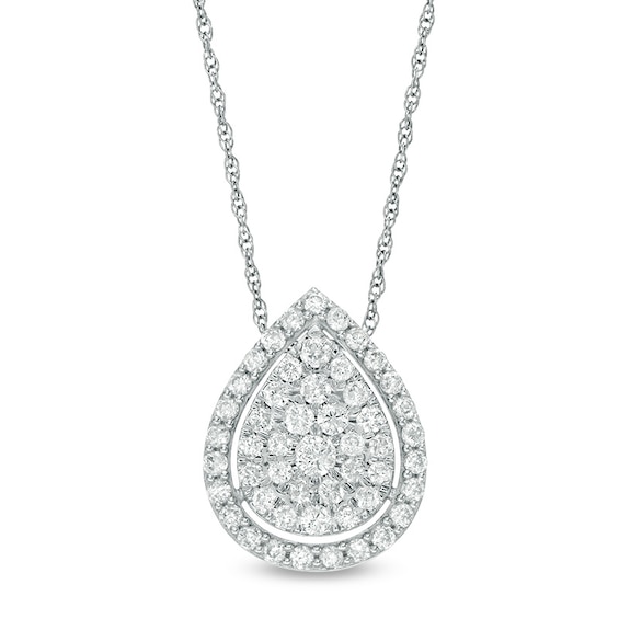 1/2 CT. T.w. Pear-Shaped Multi-Diamond Frame Teardrop Pendant in 10K White Gold
