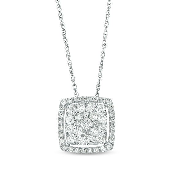 1/2 CT. T.w. Composite Diamond Cushion Frame Pendant in 10K White Gold