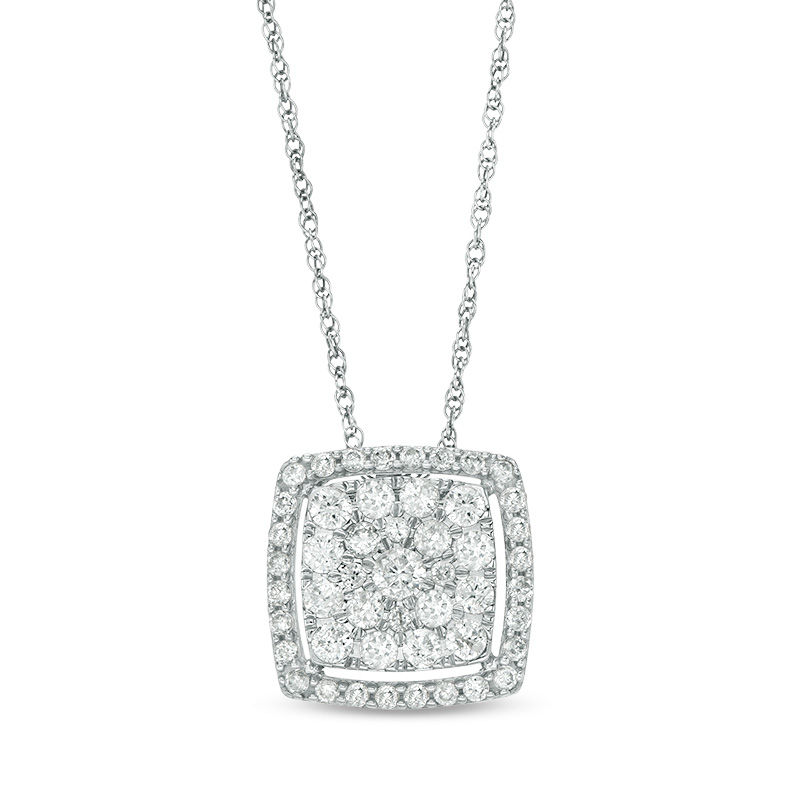 1/2 CT. T.W. Composite Diamond Cushion Frame Pendant in 10K White Gold