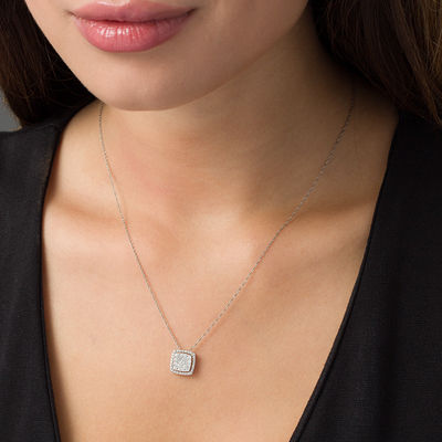 1/2 CT. T.W. Composite Diamond Cushion Frame Pendant in 10K White