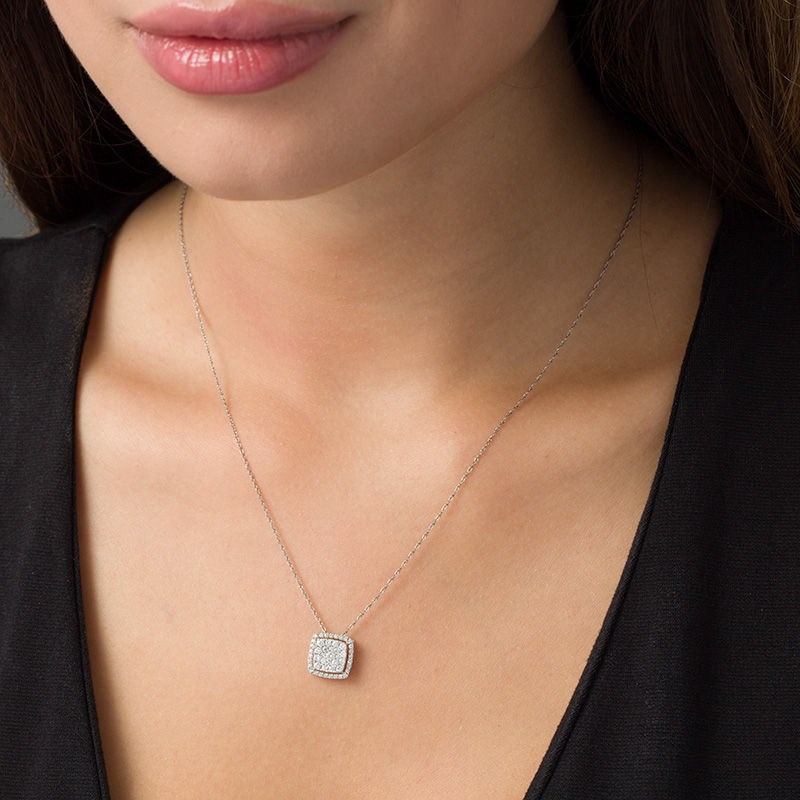Main Image 2 of 1/2 CT. T.W. Composite Diamond Cushion Frame Pendant in 10K White Gold