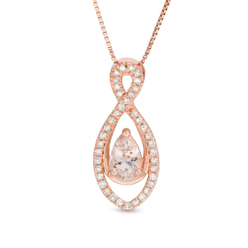 Pear-Shaped Morganite and 1/8 CT. T.W. Diamond Infinity Pendant in 10K Rose Gold