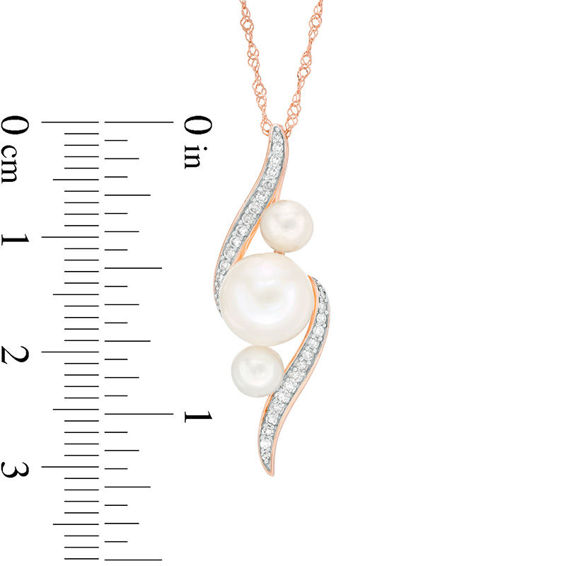 Freshwater Cultured Pearl and 1/8 CT. T.W. Diamond Three Stone Bypass Pendant in 10K Rose Gold-17"