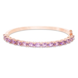 Sideways Oval Amethyst Line Bangle in Sterling Silver with Rose Rhodium