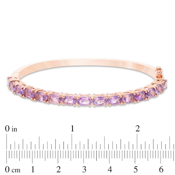 Sideways Oval Amethyst Line Bangle in Sterling Silver with Rose Rhodium