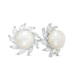 Pearl Earrings Zales 8 0mm Cultured Freshwater Pearl And Lab Created White Shire Sun Frame Stud Earrings In