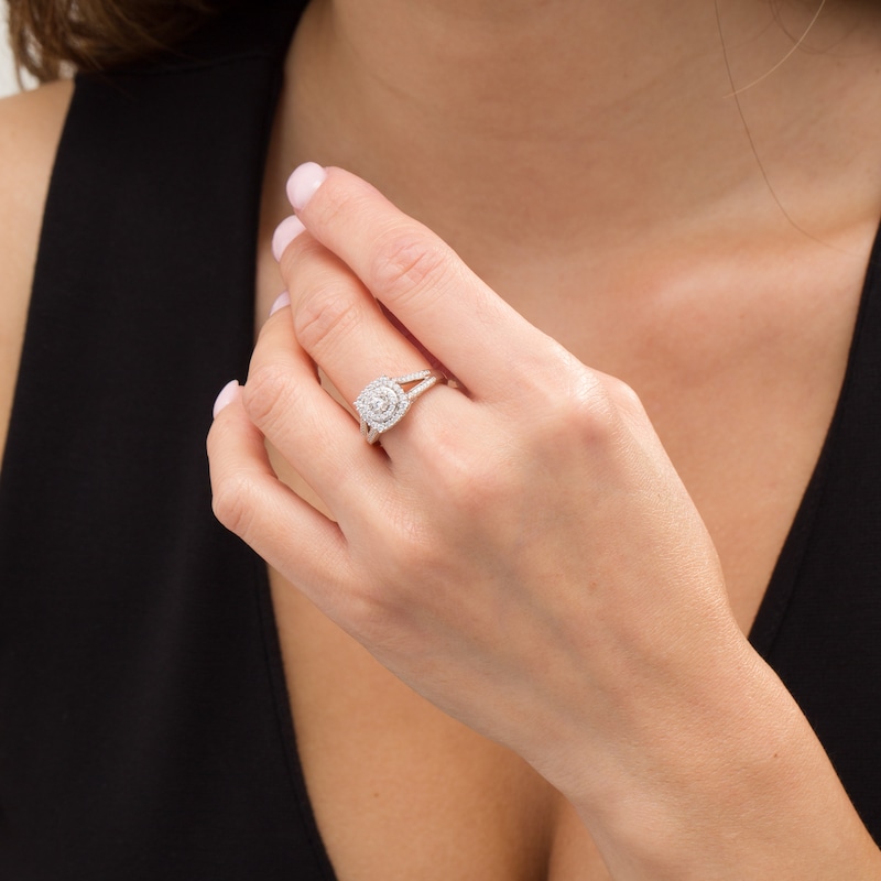 Main Image 2 of 1/2 CT. T.W. Diamond Cushion Frame Split Shank Ring in 10K White Gold