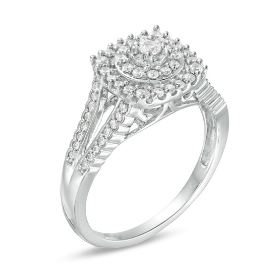 1/2 CT. T.w. Diamond Cushion Frame Split Shank Ring in 10K White Gold