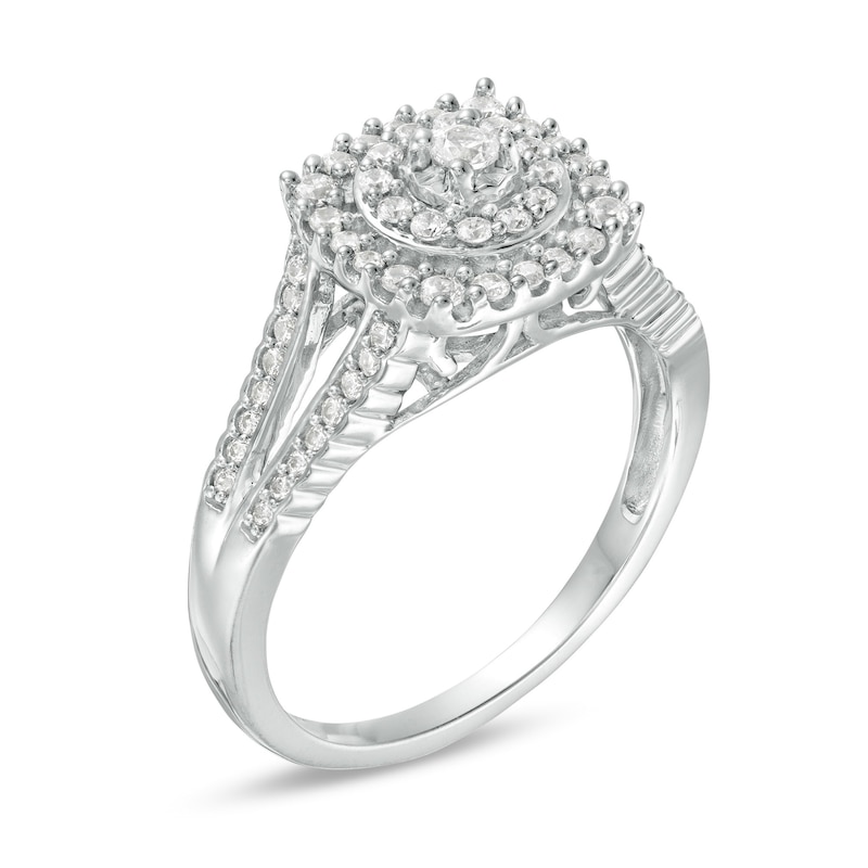 Main Image 3 of 1/2 CT. T.W. Diamond Cushion Frame Split Shank Ring in 10K White Gold