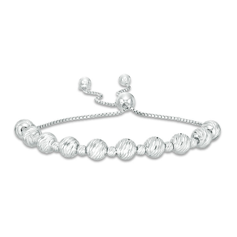 Main Image 1 of Made in Italy Diamond-Cut Bead Bolo Bracelet in Sterling Silver - 9"