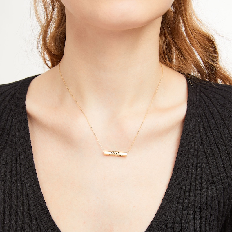 Made in Italy Sideways Bar Phrases Pendant in 14K Gold - 17"